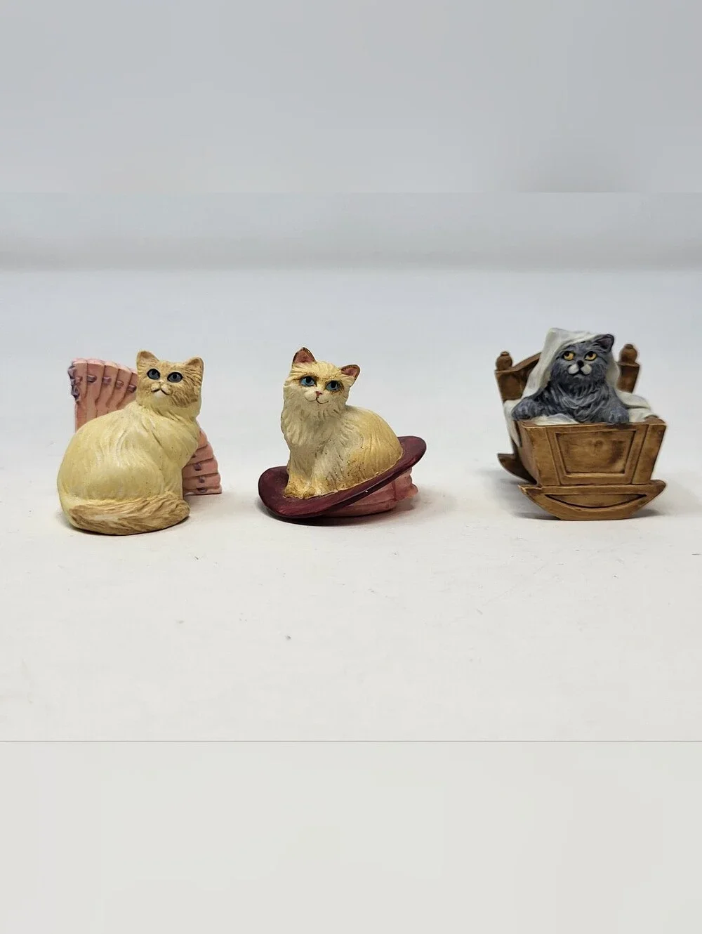 Lenox Miniature Victorian Cat Thimbles Kitty Fan Hat Cradle set of 3